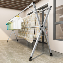 Folding drying rack floor-to-ceiling indoor household balcony stainless steel telescopic clothes pole outdoor drying quilt artifact