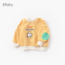 Elfairy girls necropsy children round neckline striped T-shirt cute Korean baby toddling undershirt baby spring dress blouse