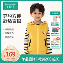 Full cotton Age Childrens clothing 22 Spring new boy waistcoat Vest With Hat Knit Collar Pure Cotton Casual 100 lap jacket