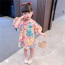 Korean girls bubble sleeve dress summer dress 2021 female baby net red childrens childrens clothing foreign summer skirt