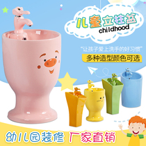Kindergarten children column basin ceramic color wash basin cartoon floor split outdoor sink