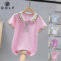 golf childrens clothing summer cotton sweat-absorbing girls short-sleeved T-shirt golf female childrens lapel half-sleeved top