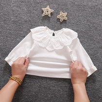 Baby girl winter long sleeve t baby bottoming shirt autumn spring and autumn T-shirt autumn and winter plus velvet round neck jacket white clothes