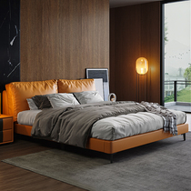 Double bed master bedroom real leather bed modern minimalist tatami 1 5 m bedroom Net red modern light luxury single bed