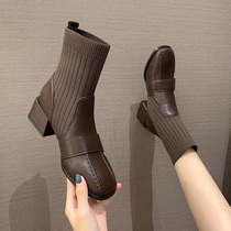 Boots female coarse with 2020 Autumn short boots female Korean version of the net red socks boots fashion British short tube horse boots