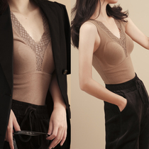 Graphene heim suede self-heating warm vest latex chest cushion Sexy double face grinding with bottom blouses woman