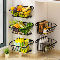 Kitchen vegetable basket shelf non-perforated wall hanging vegetable storage rack fruit vegetable basket shelf fruit drain storage basket