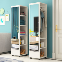Bedroom coat rack simple wear clothes hanger with mirror clothes mirror mobile mirror frame rotating storage rack indoor hanger Indoor