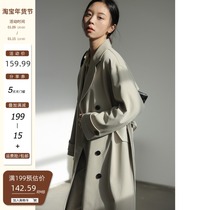 Creamsu white design sense high trench coat coat female 2022 Spring and Autumn new double breasted medium and long coat