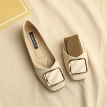 (genuine leather) Single shoe woman 2022 new spring fairies female wind warm soft bottom flat bottom shoes shallow-mouth square-headed bean-bean shoes