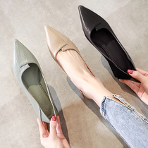(100% genuine leather) Single shoe woman 2022 spring new two wearing pointed low heel soft leather comfortable flat bottom bean-bean shoes