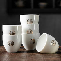 Household ceramic tea cup 6pcs handmade white porcelain teacup Chinese master cup Kung Fu tea set Small teacup Single cup
