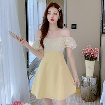 Fairy dress 2021 summer new Korean version of sexy shoulder slim design lantern sleeve dress