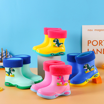 Childrens rain boots Boys and girls thickened non-slip water shoes Baby rain boots water boots Children young children children waterproof plus velvet