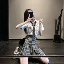 jk grid skirt student college style suit female 2021 summer shirt pleated dk skirt jk uniform skirt genuine