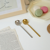 Korean ins style simple stainless steel coffee spoon Golden small round spoon mixing spoon dessert spoon