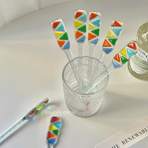 Vitality corner ins retro stained glass mixing rod creative niche coffee milk tea heat-resistant mixing rod