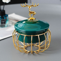 Ceramic ashtray with lid windproof large creative living room coffee table home desktop light luxury Nordic company opening ceremony