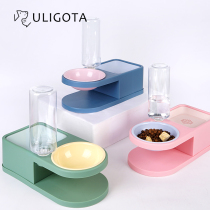 Pet tall cat bowl protection cervical spine double bowl automatic drinking device dog Basin Dog Bowl integrated anti-knock water bowl fixed