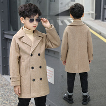 Boys woolen trench coat 2021 new childrens woolen coat male boy long autumn and winter double-sided cashmere woolen coat