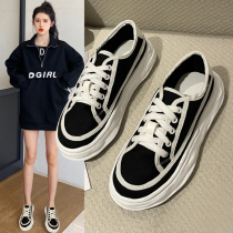 black and white color canvas shoes womens autumn 2021 summer new wild thick-soled shoes ins tide small fragrant wind board shoes
