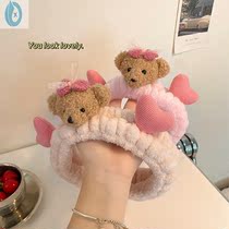 Cute bear hairband three-dimensional cartoon plush doll hair band female pink face wash hair tie with wide Edge special hair accessories