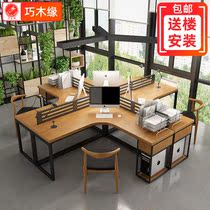 Solid Wood desktop computer desk American loftl type Workbench L corner desk simple 2 people 4 station desk desk