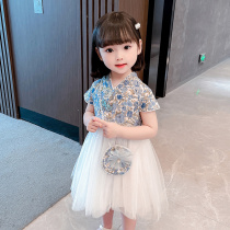 Girls summer short sleeve dress foreign girl baby Chinese style summer dress Princess yarn skirt fashion floral skirt tide