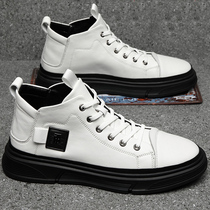 Mens shoes 2022 new Korean version trendy summer breathable white high help board shoes genuine leather mens casual shoes