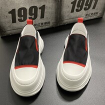 Mens shoes Summer breathable 2022 New thick bottom heightening muffin shoes Mens leisure One foot pedal low to help with canvas shoes