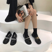 Small leather shoes to be smelled of self-closure ~ ~ ~ home dailythick bottom black Inn wind soft bottom retro single shoe woman