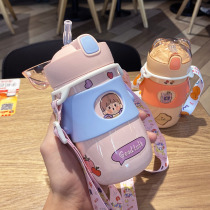 Childrens thermos cup with straw cup Girl heart ins Cute portable small kindergarten primary school students crossbody kettle