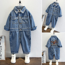 Childrens spring clothes one-piece suit pants boy clothes for spring and autumn tooling khaclothes outside wearing mens baby clothes jeans girl