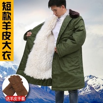 Sheepskin military coat mens leather warm medium long wool leather integrated cold storage winter mountaineering cold-proof thick cotton