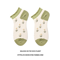 Socks Children Green Small Flower Day Department Brief Socks Spring Summer Months Slim Summer Ins Tide College Wind Boat Socks Lady