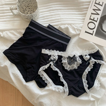 bluesock black lace couple panties double mid-rise solid color mesh one-piece sexy incognito boxer