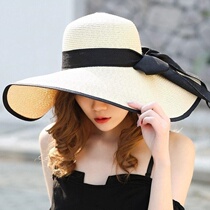 Outdoor sunscreen hat Summer foldable sunshade straw hat for women seaside beach fashion anti-UV large cornice sun hat
