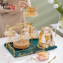 Leisure afternoon tea set retro relief teapot cup high borosilicate glass heated fruit teapot