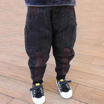 Add autumn and winter jeans children) velvet plus velvet bunch boys foot pants high waist integrated winter 2021 loose (