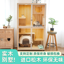 Cat Cage Villa Home Solid Wood Indoor Wood Cat Villa Cat House With Toilet Big Luxury Double Layer Cat Cage