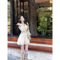 Tula Tulala long sleeve dress womens fall 2022 new French temperament niche design haute couture short skirt