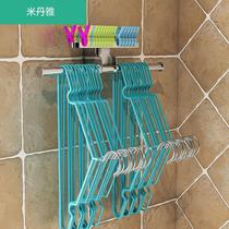 Stainless steel hanger clip storage wall-mounted multi-function hook free hole-free non-marking household balcony towel finishing rack