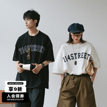 714street alphabet embroidered short sleeve T-shirt men t Japanese couple leisure half sleeve loose trend shirt