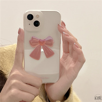 South Korean ins small crowdpink bow tie iphone13 mobile phone shell suitable for apple 13promax superior sense 12 11 transparent xr xsmax silicone gel full package anti-fall