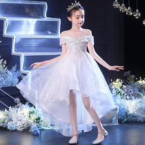 Girl host evening dress Princess dress tail childrens wedding dress puffy gauze flower girl piano performance suit summer