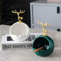 Nordic ceramic Golden Deer ashtray anti-fly ash creative home office living room decorations light luxury desktop ornaments