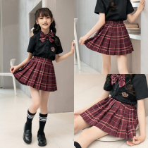 JK uniform skirt genuine childrens full set of skirts Spring and Autumn clothes Girls pleated skirt Plaid short skirt summer suit