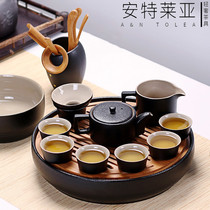 AN TOLEA Japanese black pottery portable travel retro simple ceramic tea tray kung fu tea set home