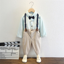  Boys  dresses Autumn long-sleeved childrens baby wedding host flower girl suit three-piece childrens suit suit