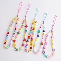 Mobile phone chain lanyard Pearl soft pottery DIY mobile phone chain key chain ladies mobile phone shell lanyard factory direct sales